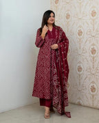 ANNI DESIGNER Womens Rayon Viscose Anarkali Printed Kurta with Pant & Dupatta (VANGALA Maroon_XXL_Maroon_XX-Large)
