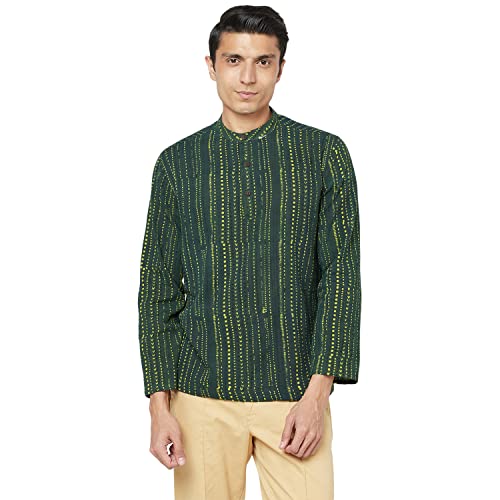 Fabindia Men'S Printed Comfort Shirt_Light Green M