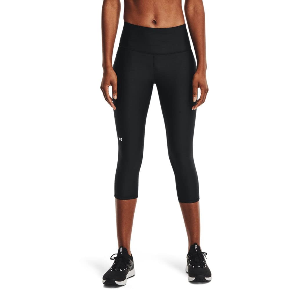 Under Armour Womens HeatGear Armour High Waisted Pocketed No-Slip Capri , Black (001)/White , Small