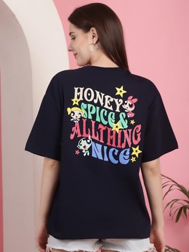 Preneum Womens Cotton Graphic Latest Printed Baggy Fit Drop-Shoulder Sleeves Cotton Oversized T-Shirt || Round Neck || Half Sle