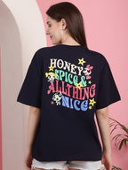 Preneum Womens Cotton Graphic Latest Printed Baggy Fit Drop-Shoulder Sleeves Cotton Oversized T-Shirt || Round Neck || Half Sle