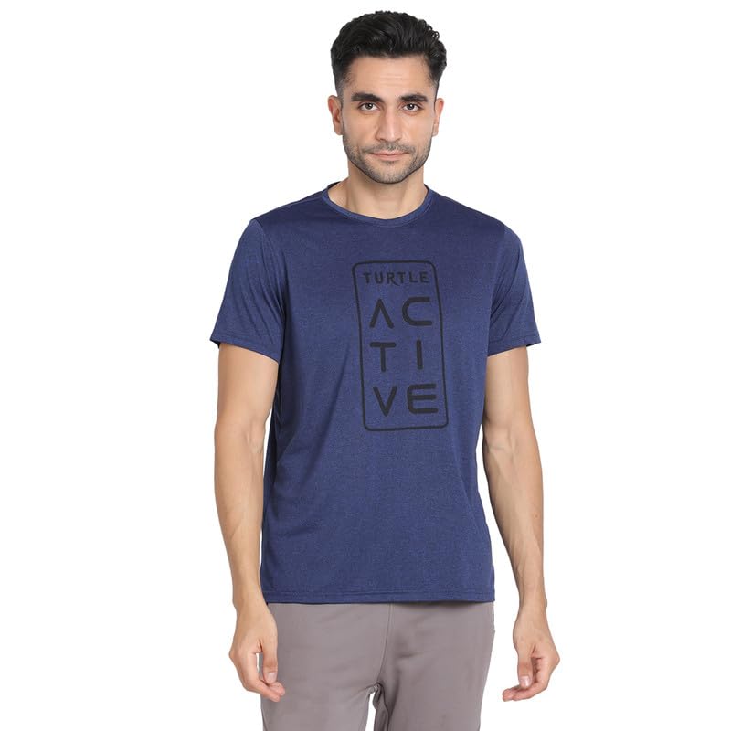 Turtle Men Polyster Cotton Sim Fit Printed Crew Neck Tshirt Navy Blue