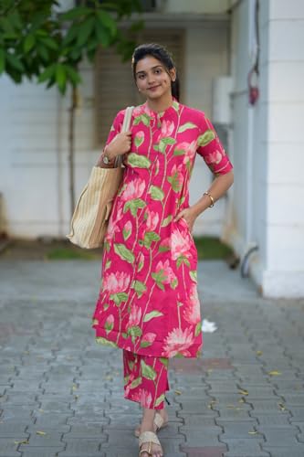 ANNI DESIGNER Womens Rayon Viscose Straight Printed Kurta with Pant (Ladat Pink_XL_Pink_X-Large)