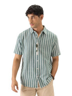 The Souled Store Tss Originals: Stripes Green Printed Men And Boys Collared Long Sleeve Button Down Regular Fit Shirts Shirts Ca