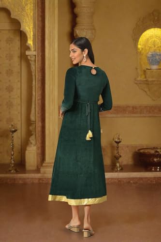 Aurelia Women Emerald Green Cotton Blend Solid A-Line Dress