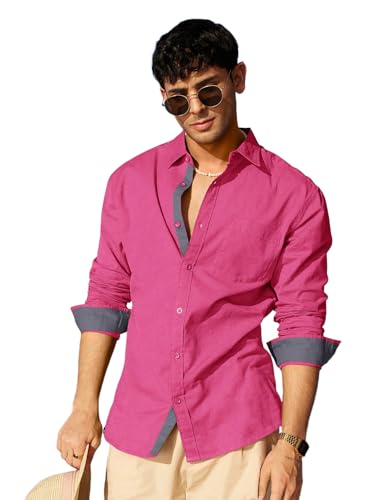 Pinkmint Casual Shirt for Men Stylish Mens Shirt Soild Regular Fit Long Sleeve Formal Wear Pink