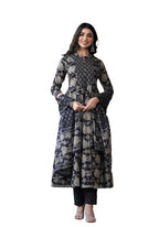 Varanga Women Black Mandarin Collar Embellished Yoke Three-Quarter Sleeves Paired With Printed Bottom And Dupatta