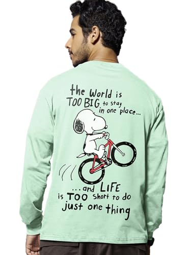 Bewakoof MenS Move On Graphic Printed T-Shirt, Oversized Fit, Round Neck, Full Sleeve_587155_Green_L
