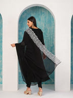 ANNI DESIGNER Womens Rayon Blend Straight Embroidered Kurta with Pant & Dupatta (TRP Black-NB_L_Black_Large)