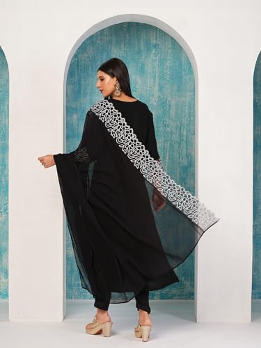 ANNI DESIGNER Womens Rayon Blend Straight Embroidered Kurta with Pant & Dupatta (TRP Black-NB_L_Black_Large)