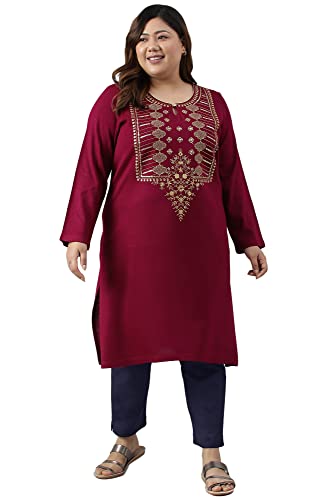 Pink Zari Embroidered Winter Plus Size Kurta