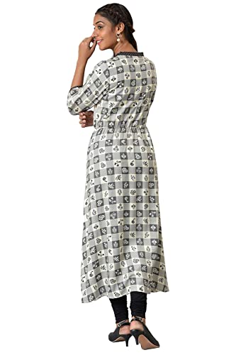 Aurelia Women Grey Rayon Floral Printed A-Line Kurta