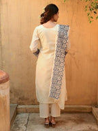 ANNI DESIGNER Womens Cotton Blend Straight Embroidery Kurta with Pant & Dupatta (TRP Off-White_4XL_White_XXXX-Large)