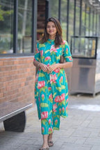 ANNI DESIGNER Womens Rayon Viscose Straight Printed Kurta with Pant (Ladat Green_L_Green_Large)