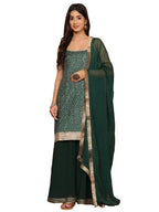 Varanga Women'S Green Bandhini Printed Kurta Paired With Sharara And Dupatta