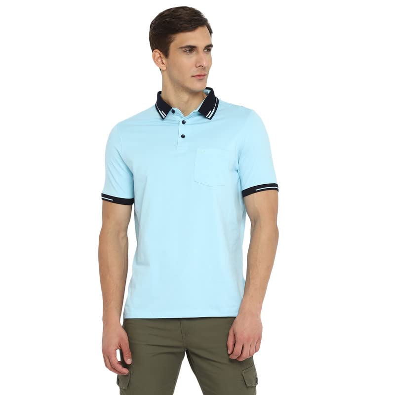Turtle Men Light Blue Solid Polo Neck T-Shirts