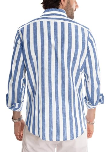 Be Active MenS Casual Linen Blend Stripes Regular Fit Shirt