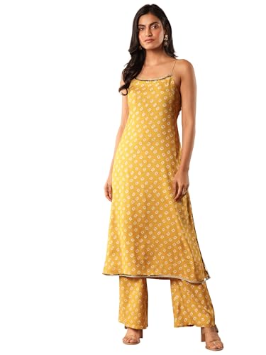 Libas Womens Printed Rayon Straight Kurta With Palazzos