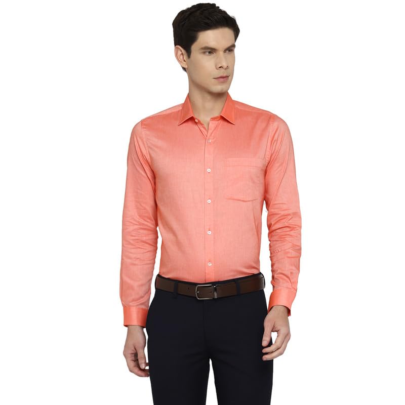 Turtle Men Cotton Solid Slim Fit Formal Shirts Orange