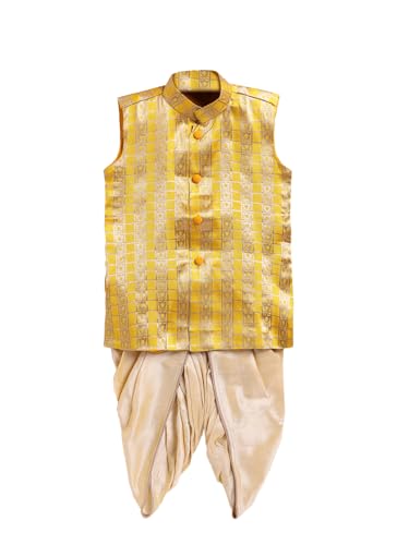 Jbn Creation Infant Boys Yellow And Gold Silk Blend Kurta And Dhoti Set