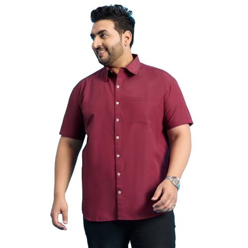 Bigbanana Plus Size MenS Regular Fit Solid Shirt (Bogota-Red,Red,3Xl)
