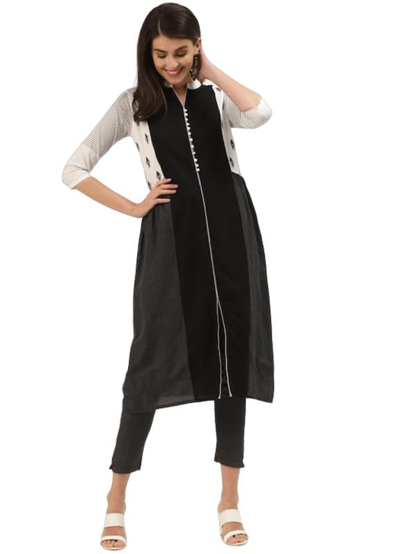 Varanga Women'S Cotton Blend Solid Regular Kurta Set (Nv_Vkst11251092_Vkst11251093_Black