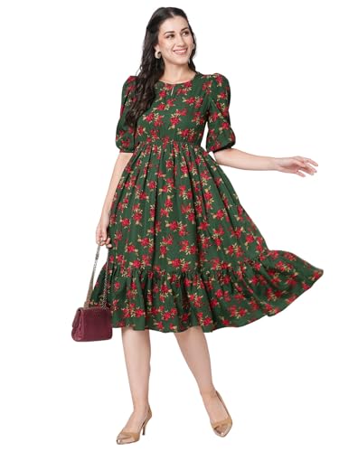 Selvia Western Dress For Women|Crepe Dress For Women|Fit & Flare Dress|Floral Printed Dress For Women|One Piece Dress For Women 