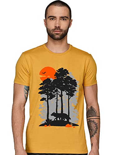 ADRO Mens Sun Printed Cotton T-Shirt (RN22-1-SUN-MU_Mustard_XL)
