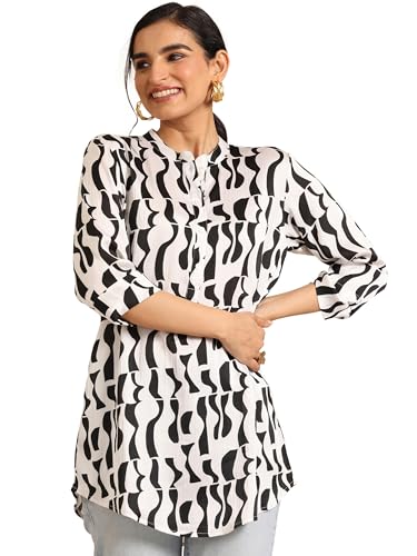 Libas WomenS Silk Blend Printed Straight Tunics (98165 White
