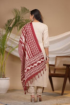 ANNI DESIGNER Womens Cotton Blend Straight Embroidered Kurta with Pant & Dupatta (DD Beige_3XL_Beige_XXX-Large)