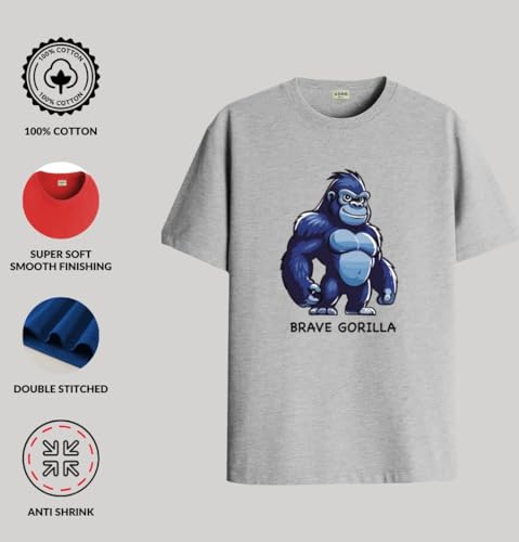 ADRO T Shirts for Boys & Girls || Gorilla Printed T-Shirt || Ages 3-14 || 100% Cotton Round Neck Tshirt for Boys & Girls||KRN-GO