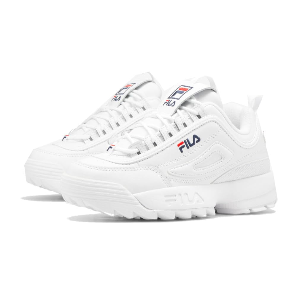 Fila Men's Strada Disruptor fashion sneakers, White/Peacoat/Vinred, 10 US