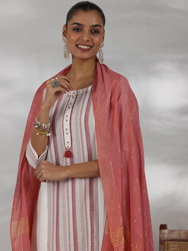 Libas Womens Printed Cotton Blend Straight Kurta With Trousers And Dupatta