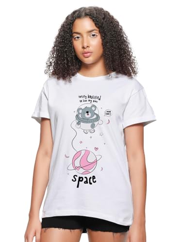 Bewakoof Womens Graphic Print Boyfriend Fit T-Shirt_612450_White_XS
