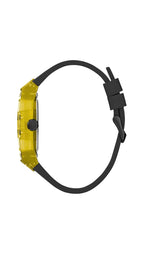 GUESS Men's 44mm Watch - Black Strap Black Dial Yellow Case