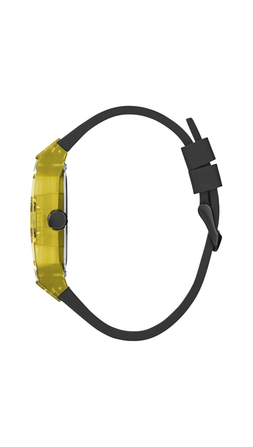 GUESS Men's 44mm Watch - Black Strap Black Dial Yellow Case