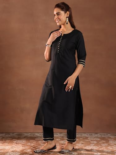Libas Gerua Womens Solid Silk Blend Straight Kurta With Trousers And Dupatta