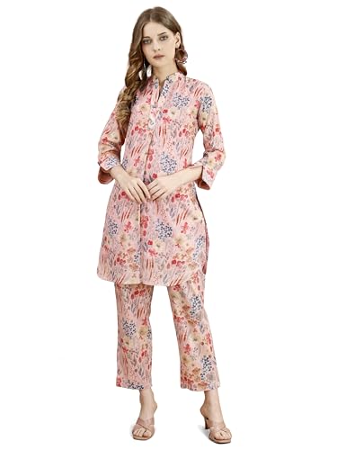 Womanista Women'S Multi Coloured Pure Cotton Floral Printed Tunic With Trouser Co-Ord(Co-Ords_9077_Xxl)