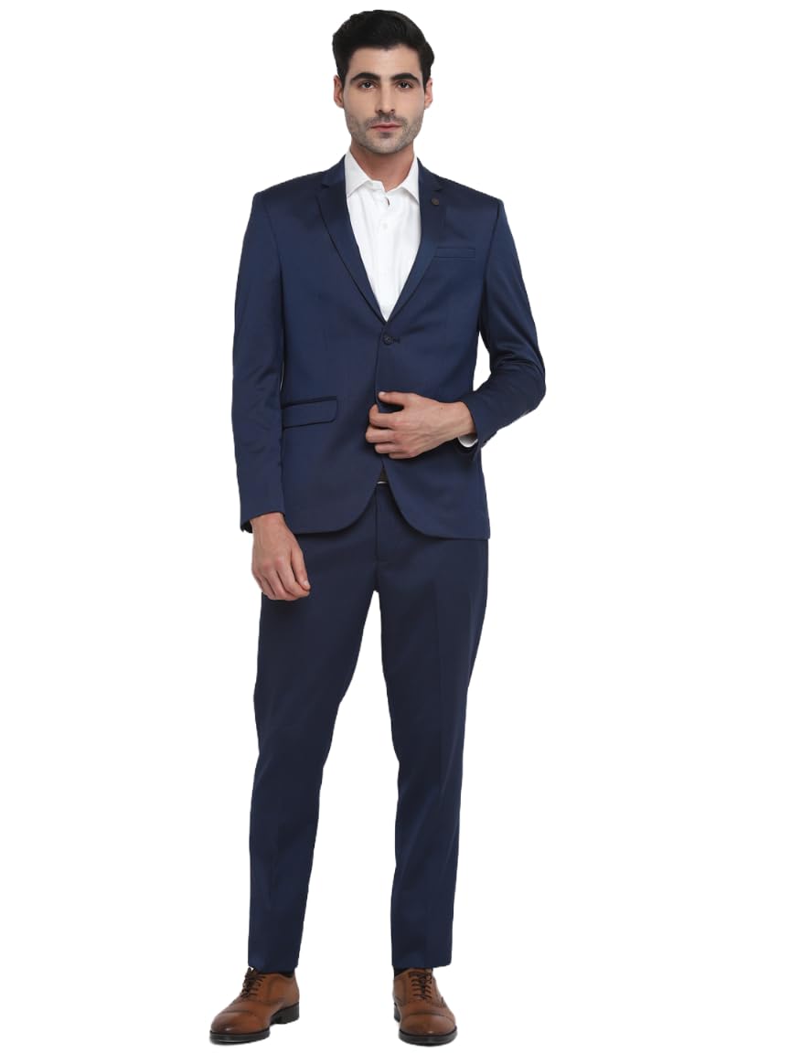 Turtle Men 100% Cotton Dobby Print Full Sleeve Two Piece Blue Party Suit