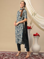 ANNI DESIGNER Womens Cotton Blend Printed Straight Kurta with Pant & Dupatta (Minika Blue_XXL_Blue_XX-Large)