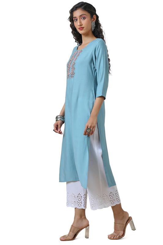 Soch Womens Powder Blue Viscose Blend Kurta With Cutdanas