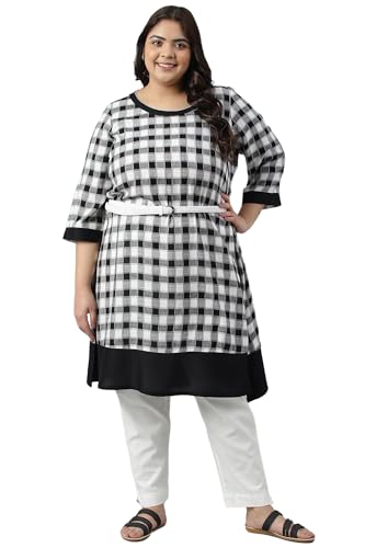 Black Checker Dobby Plus Size Kurta With Belt