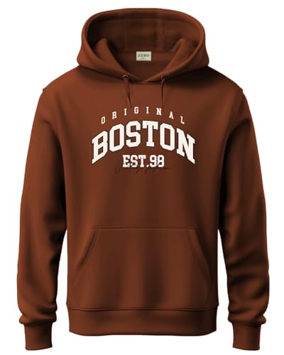ADRO Men's Cotton Neck Hooded Sweatshirt (H24-BOST-BR_Downtown Brown