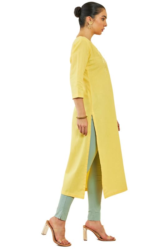 Soch Womens Cotton Flex Floral Embroidekurta With Sequin Details