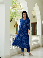 ANNI DESIGNER Womens Cotton Blend Anarkali Printed Kurta with Pant (Marup Blue-NW_XXL_Blue_XX-Large)