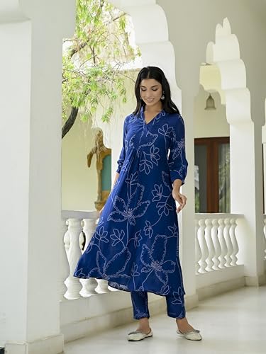 ANNI DESIGNER Womens Cotton Blend Anarkali Printed Kurta with Pant (Marup Blue_XL_Blue_X-Large)