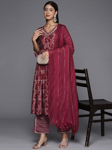 Libas WomenS Silk Blend Kurta Sets (34650_Maroon