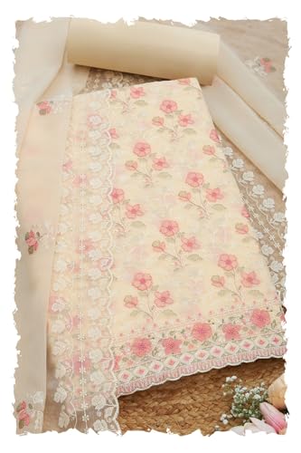 Soch Women Crinkle Chiffon Floral Print Unstitch Dress Material with Thread Work