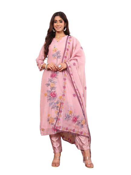 Varanga Women Pure Kantha Hand Embroidered Kurta Set With Embroidered Dupatta