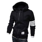 ZUEVI Men's Hoodies Casual Striped Drawstring Hooded Zipper Closure Slim Fit Sweatshirt With Pockets (Black-XXL)